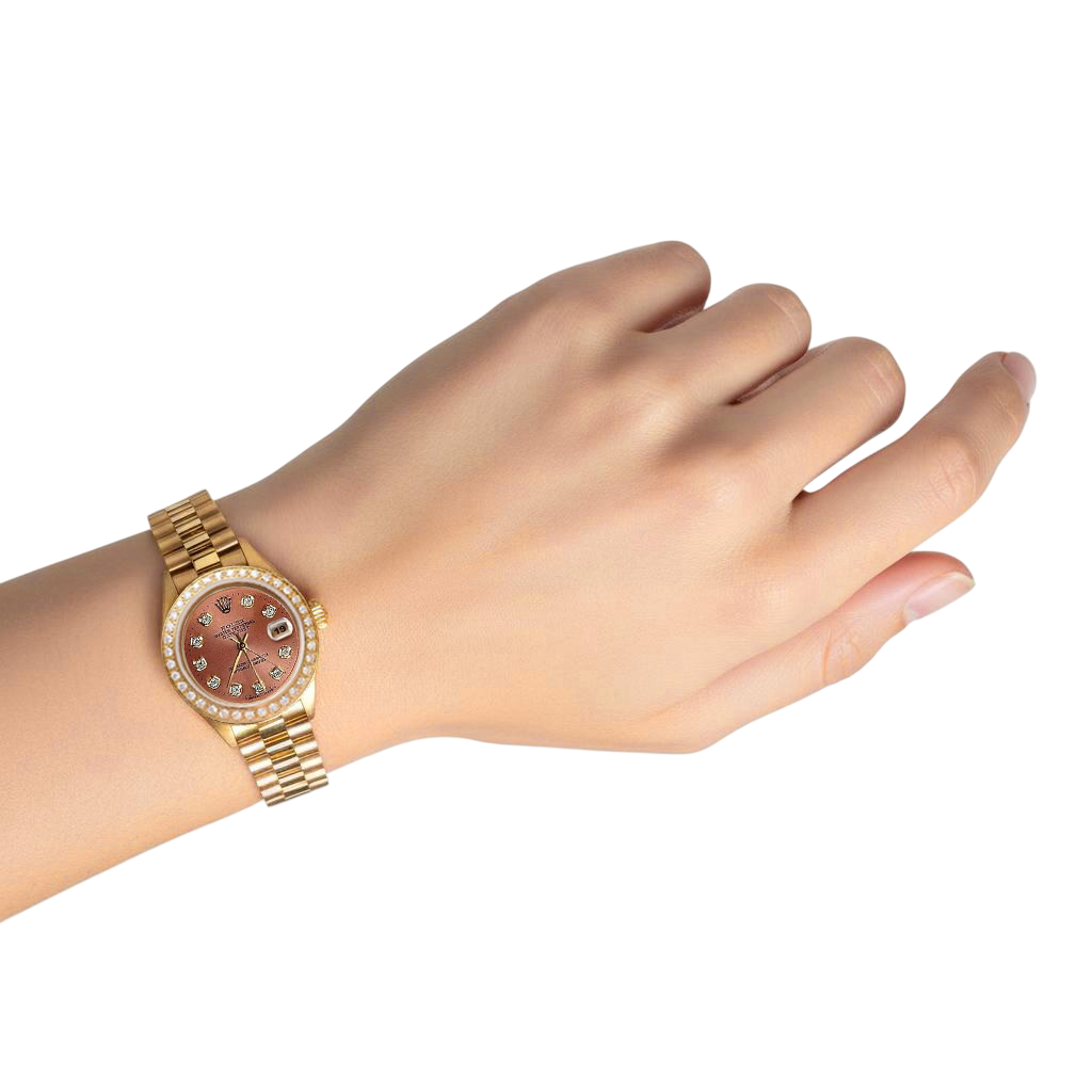 Salmon Diamond Dial Bezel Rolex President Style Watch Dj P2