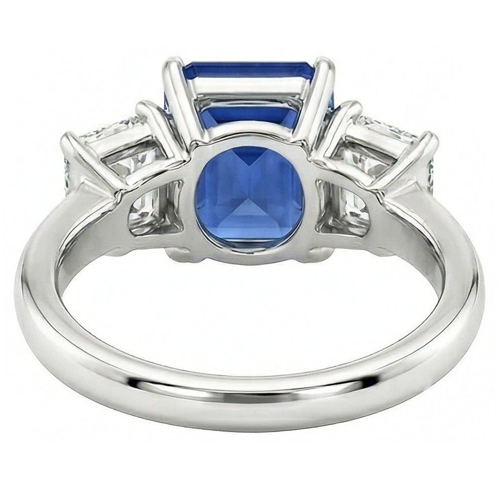 Sapphire Anniversary Ring Emerald Cut Natural Earth Mined Diamonds 3 Stone 2.50 Carats