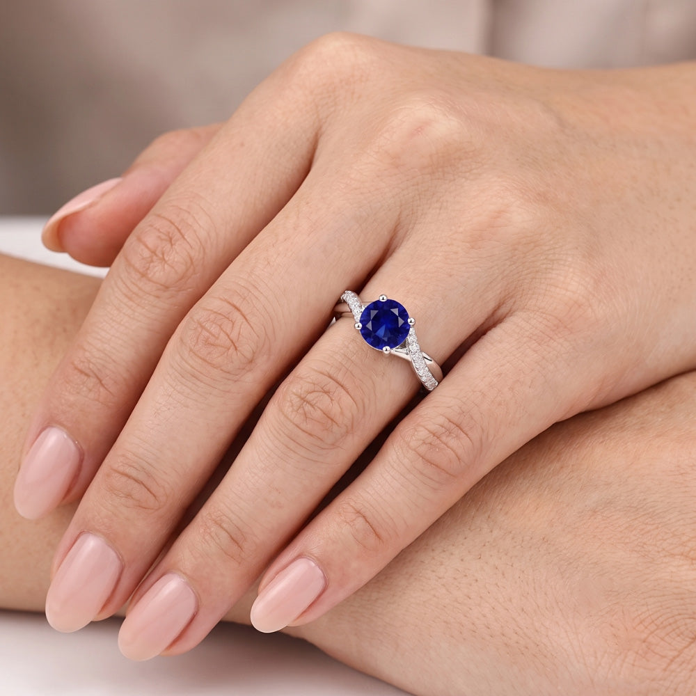 Sapphire Solitaire Ring With Natural Earth Mined Diamond Accents Twisted Shank 2.50 Carats