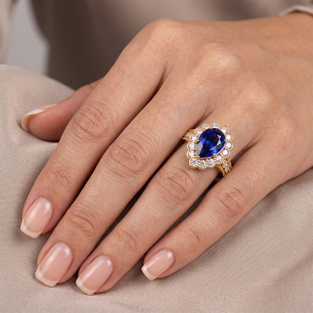 Sapphire Vintage Style Engagement Natural Earth Mined Diamond Ring