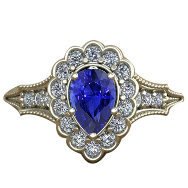 Sapphire Vintage Style Engagement Diamond Ring