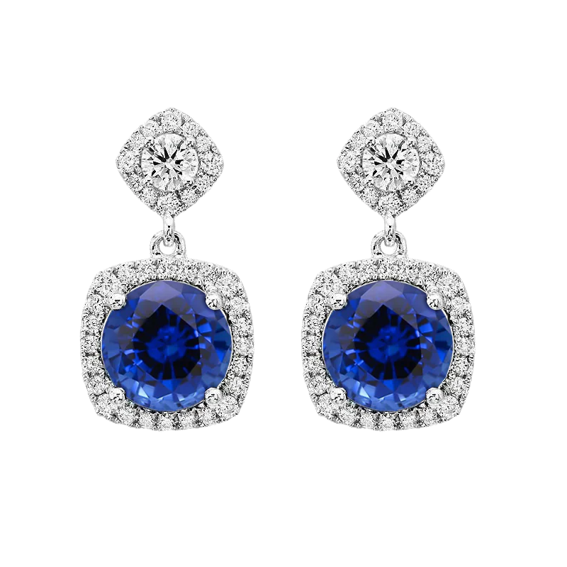 Sapphire And Natural Earth Mined Diamond Gemstone Earrings