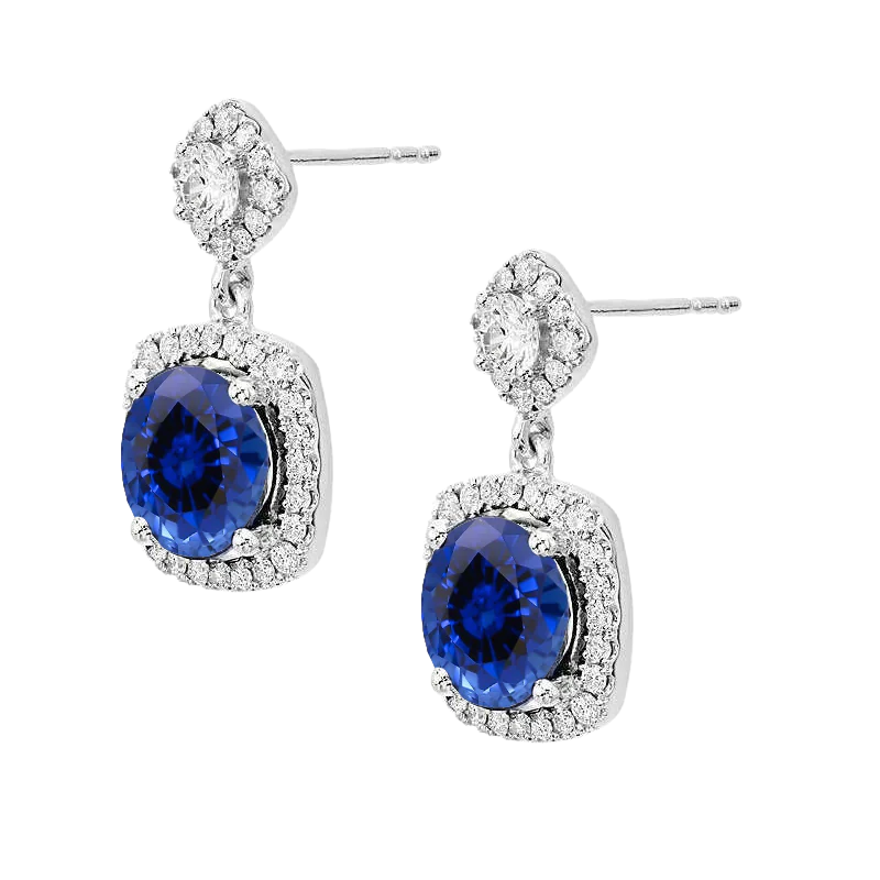 Sapphire And Natural Earth Mined Diamond Gemstone Earrings