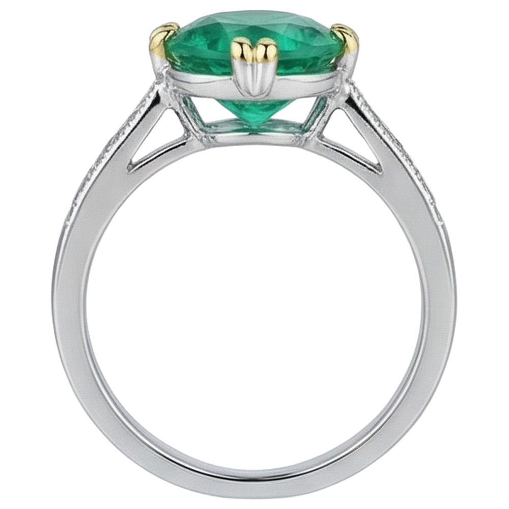 natural round emerald 3.50ct ring with diamond accents