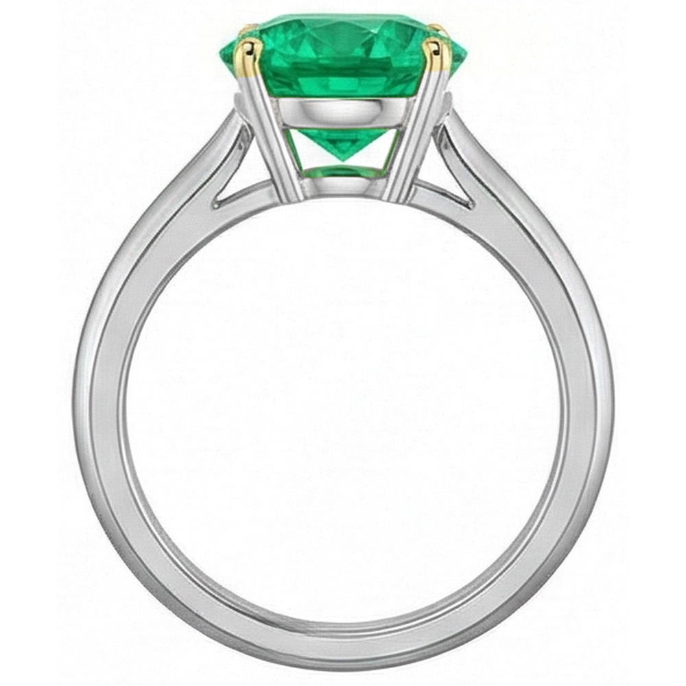 Natural Real ( Not Lab Grown ) Simple Gemstone Ring Round Solitaire Green Emerald GIA