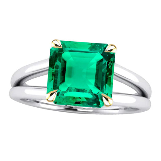 Single Green Emerald Ring Split Shank