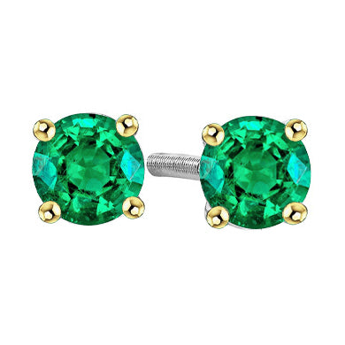 natural round emerald 2ct earring front view