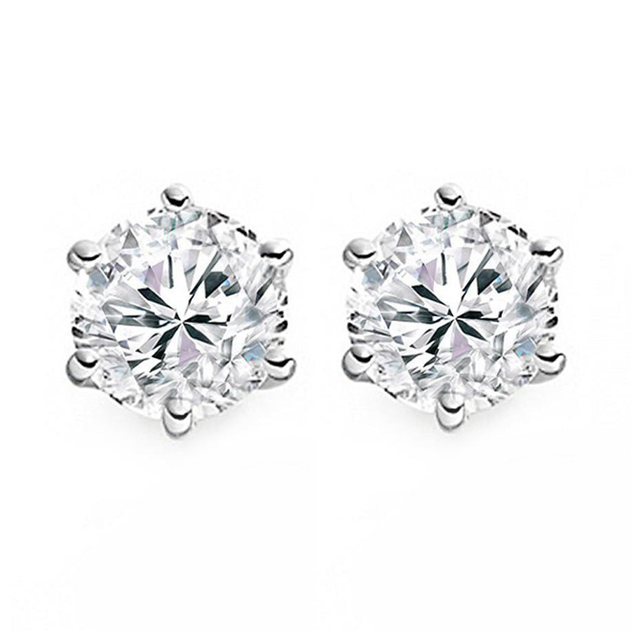 Six Prong Set Round Cut 4.00 Carats Lab Grown Diamonds Studs Earrings Wg 14K