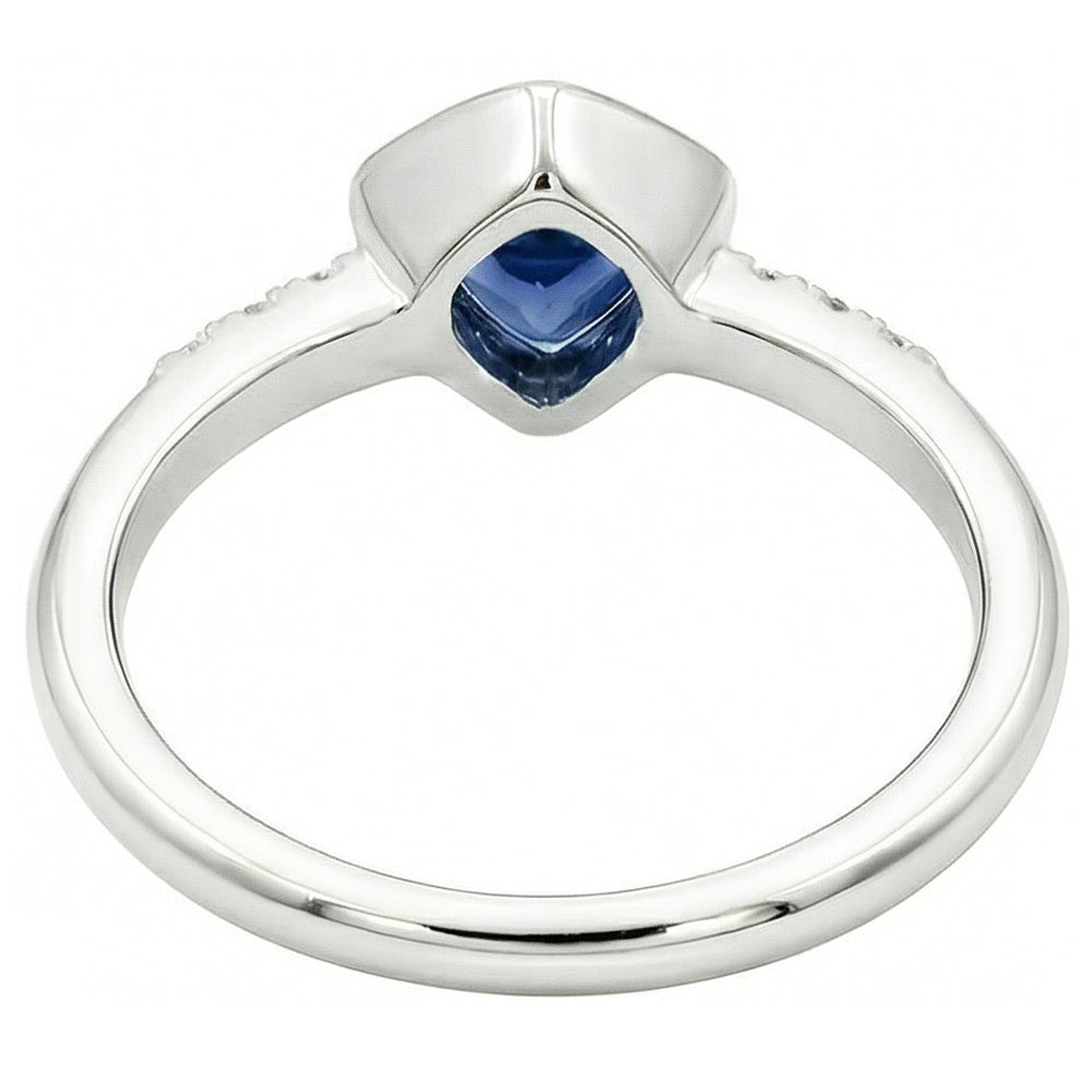 Small Round Natural Earth Mined Diamond Ring Trillion Bezel Set Blue Sapphire 0.75 Carats