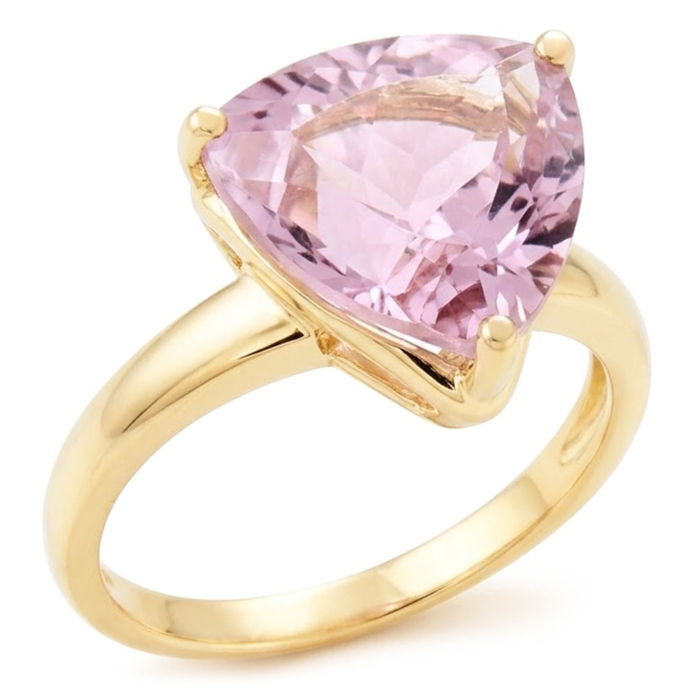 Solitaire 10 Carat Pink Kunzite Ring Yellow Gold 14K