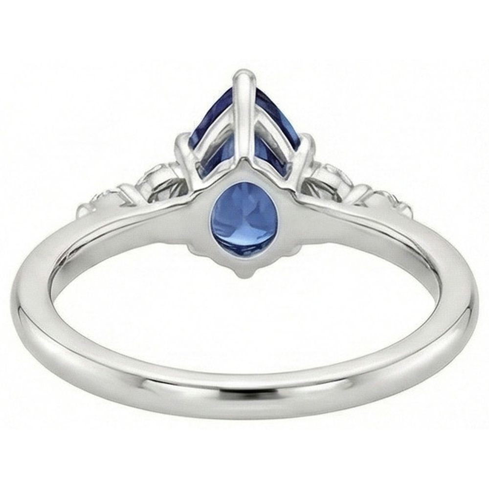 Solitaire Accents Ring Pear Blue Sapphire & Natural Earth Mined Diamonds 4.75 Carats