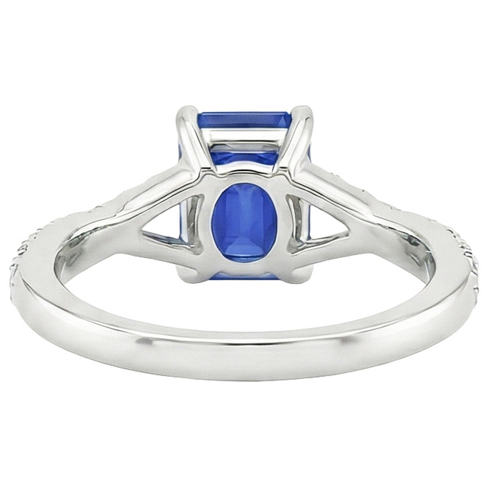 Solitaire Accents Ring Split Shank Blue Sapphire & Natural Earth Mined Diamond 4 Carats