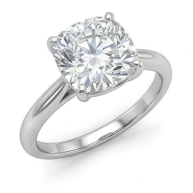 Solitaire Big Cushion Cut 3 Carat Natural Earth Mined Diamond Wedding Ring Gold White