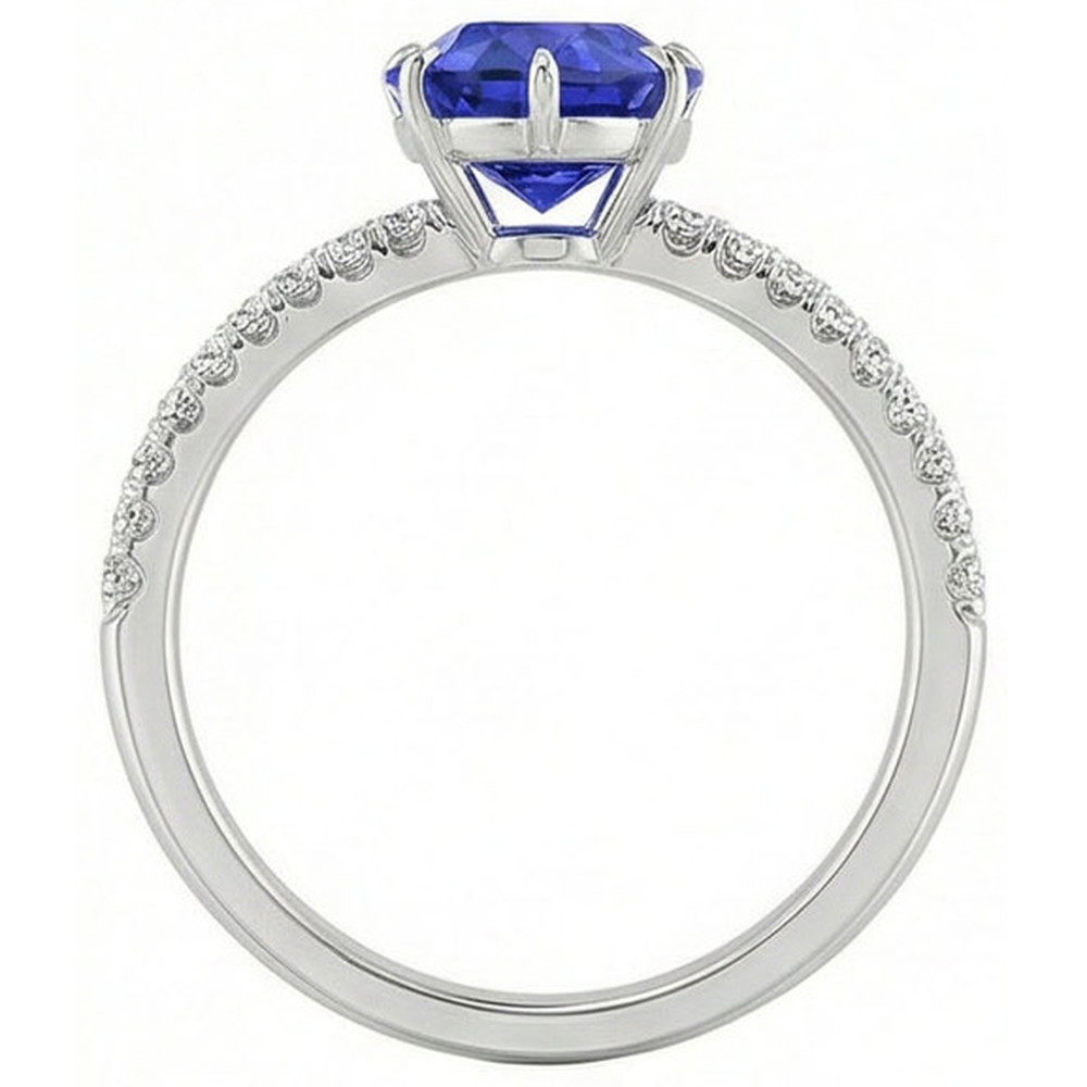 Solitaire Ceylon Sapphire Ring With Round Natural Earth Mined Diamond Accents 4.50 Carats