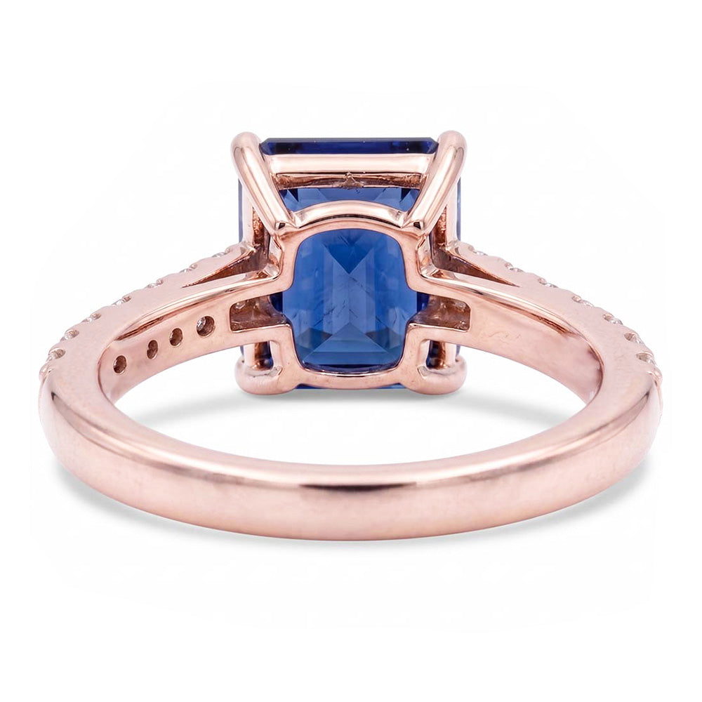Solitaire Emerald Blue Sapphire Ring With Natural Earth Mined Diamond Accents 3 Carats