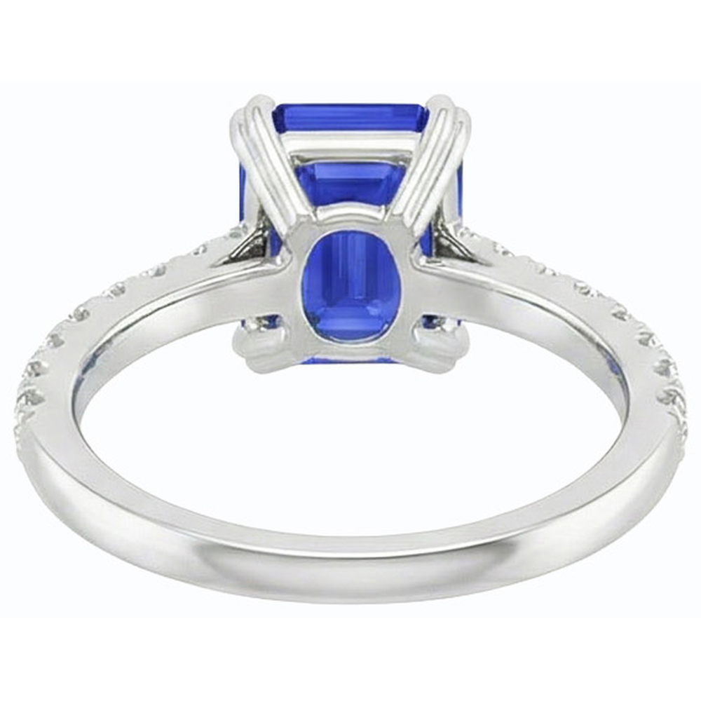 Solitaire Emerald Blue Sapphire Ring & Pave Set Natural Earth Mined Diamonds 3.50 Carats