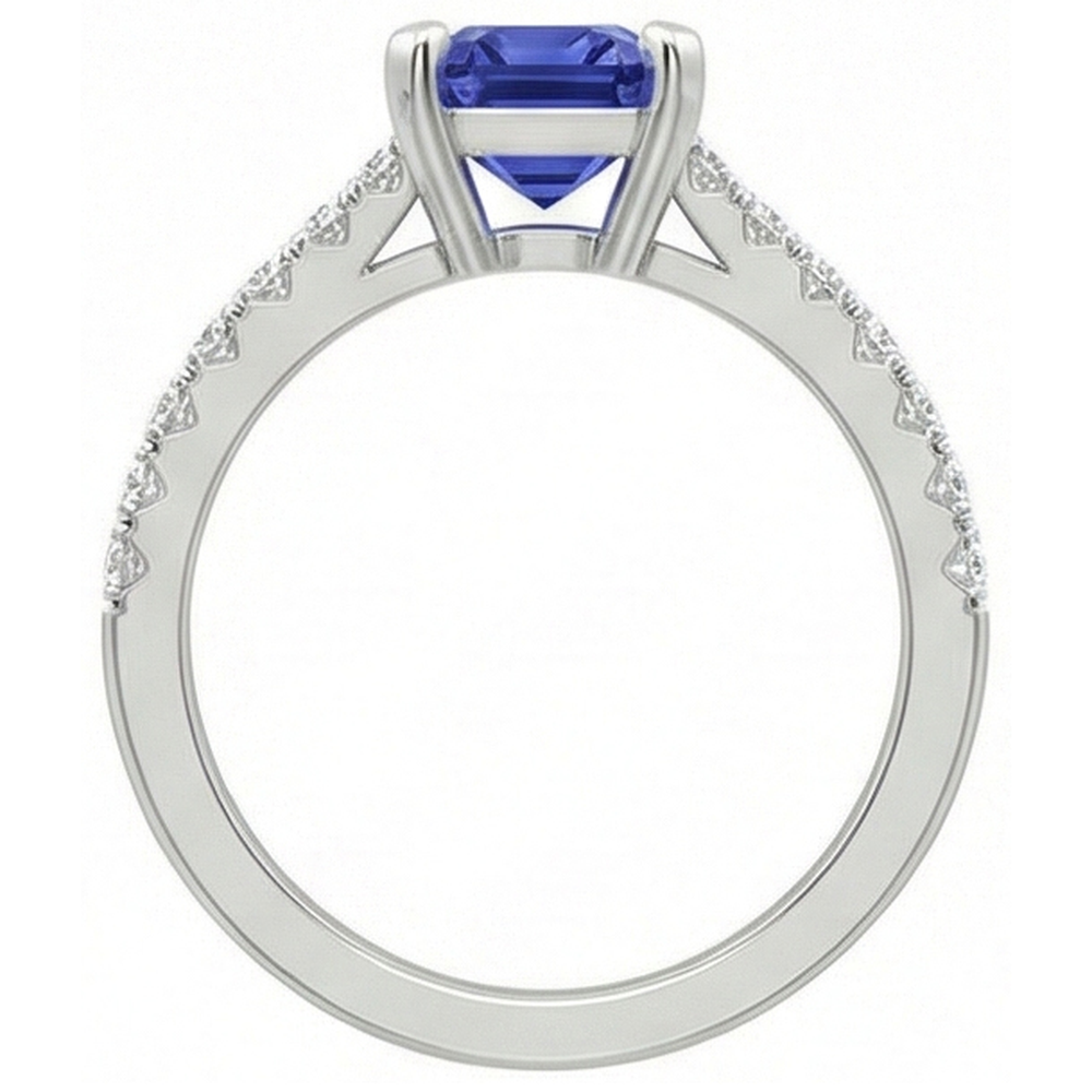 Natural Real ( Not Lab Grown ) Solitaire Emerald Deep Blue Sapphire Ring With Accents 3 Carats