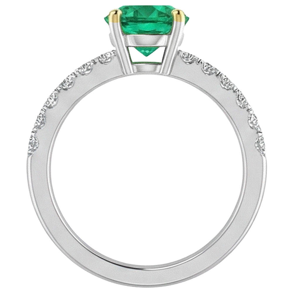 Natural Real ( Not Lab Grown ) Solitaire Gemstone Ring With Accents Green Emerald GIA