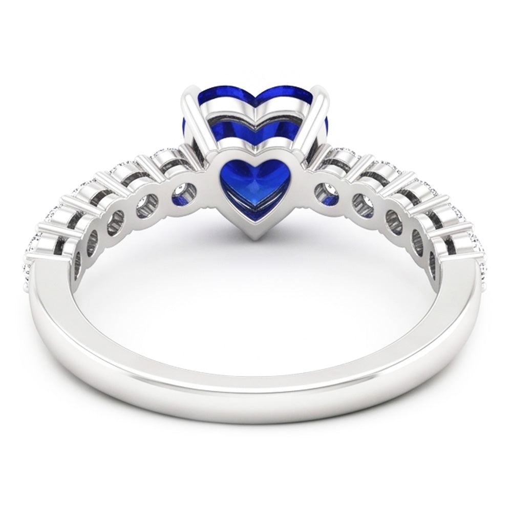 Solitaire Heart Ceylon Sapphire Ring With Natural Earth Mined Diamond Accents 2 Carats