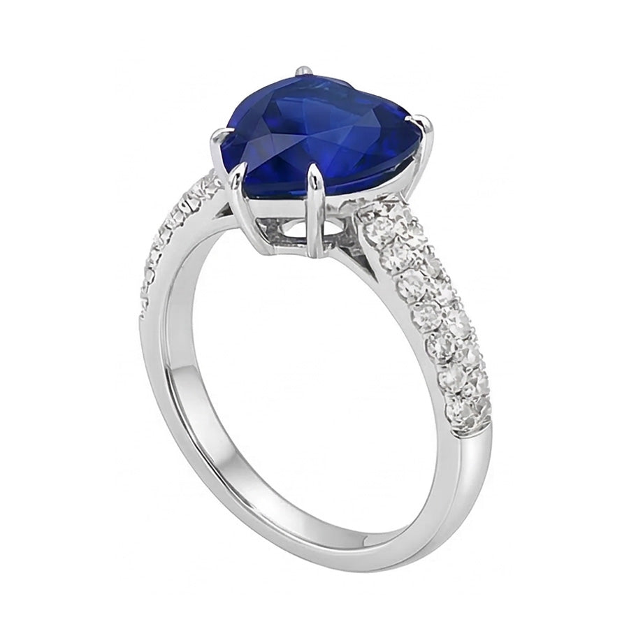 Solitaire Heart Cut Sapphire Ring With Natural Earth Mined Diamond Accents 4.50 Carats