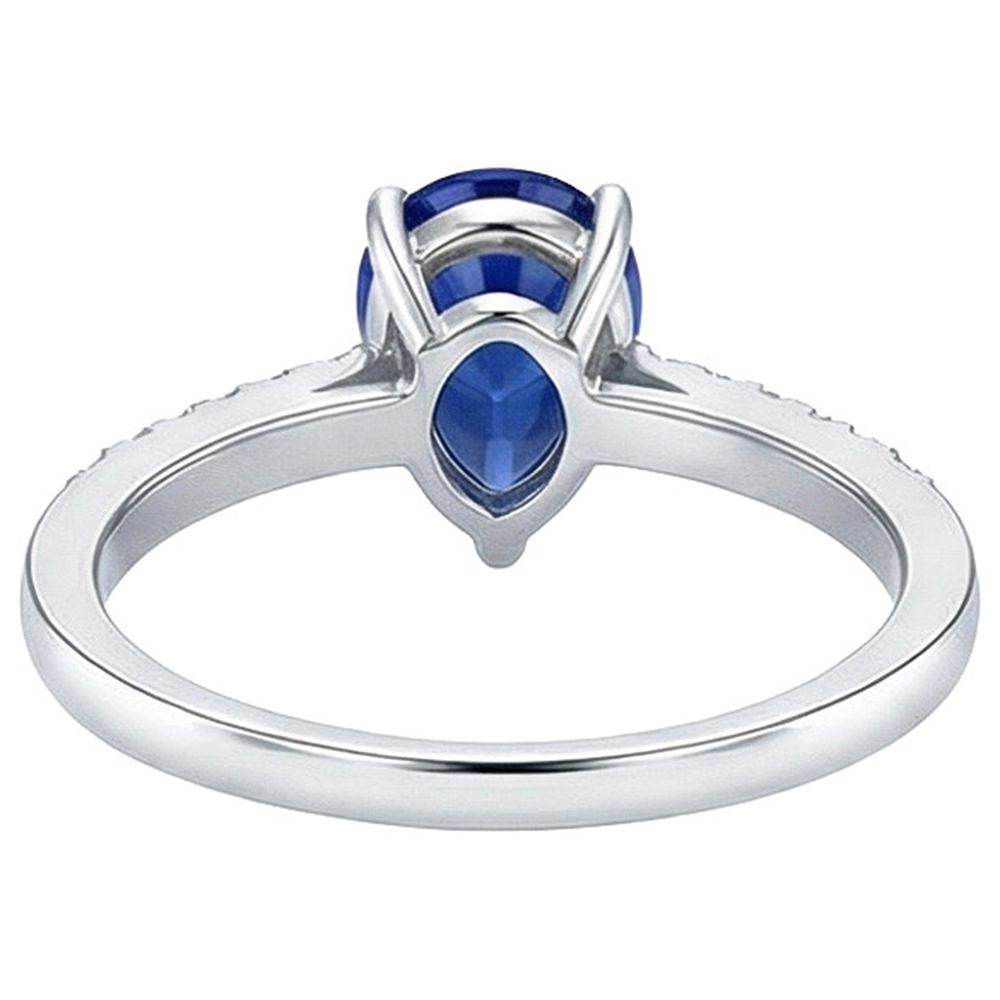 Solitaire Oval Blue Sapphire Ring With Natural Earth Mined Diamond Accents 2.50 Carats