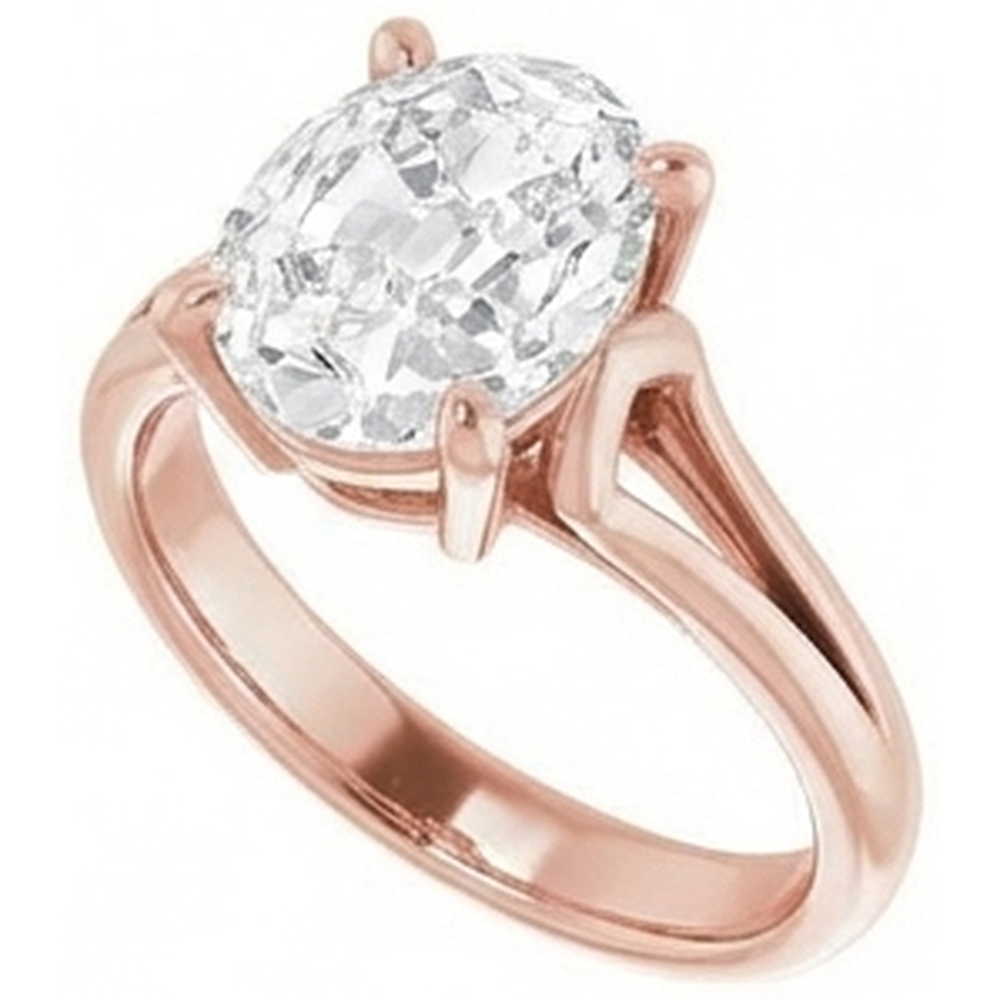 Solitaire Oval Old Cut Natural Earth Mined Diamond Ring Prong Set 5.75 Carats Split Shank