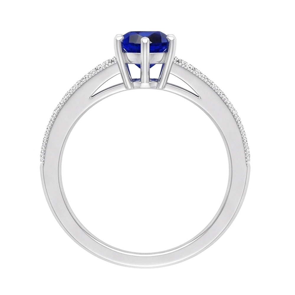 Solitaire Pear Blue Sapphire Ring With Natural Earth Mined Diamond Accents 3 Carats