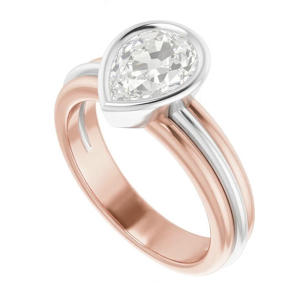 Solitaire Pear Old European Natural Earth Mined Diamond Ring Bezel Set 2.20 Carats