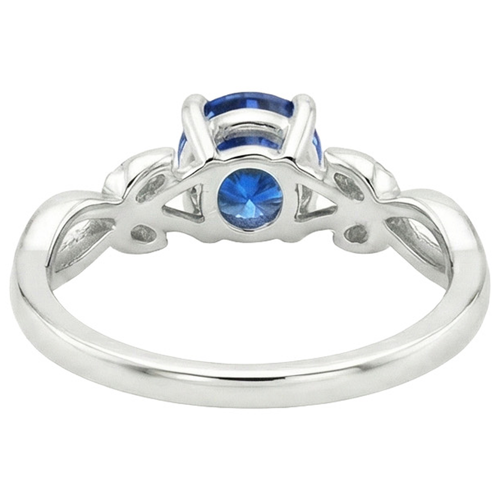 Solitaire Ring Natural Blue Sapphire Split Shank Leaf Style 2 Carats