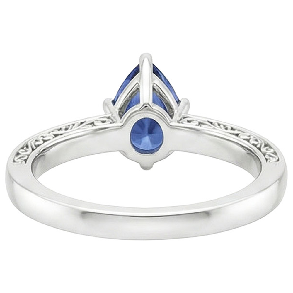 Solitaire Ring Pear Blue Sapphire With Natural Earth Mined Diamond Filigree Shank 4 Carats