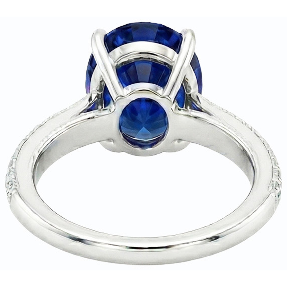 Solitaire Ring With Accents Oval Blue Sapphire & Natural Earth Mined Diamonds 4.50 Carats