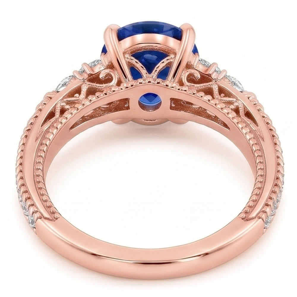Solitaire Ring With Pear Natural Earth Mined Diamond Accents Oval Ceylon Sapphire 4 Carats