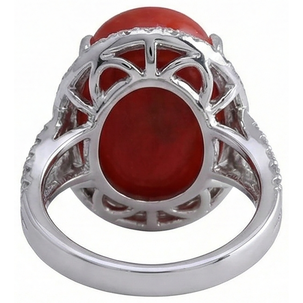 Solitaire With Accent 13.75 Ct Red Coral And Natural Earth Mined Diamonds Ring New