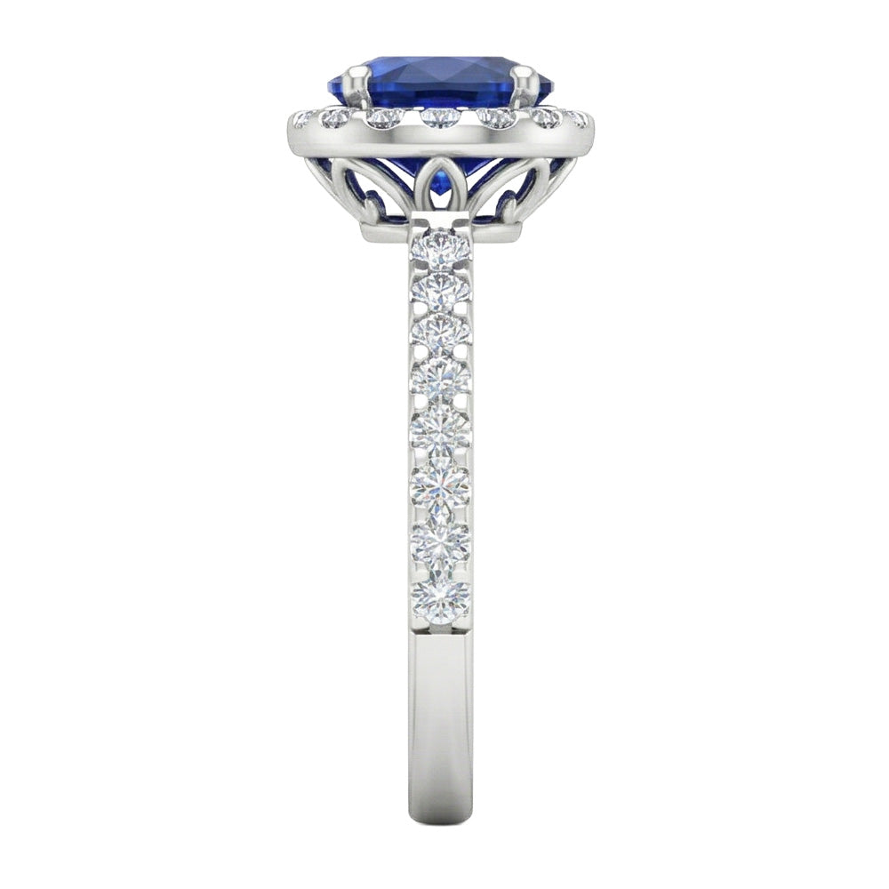 Solitaire With Accent 3.50 Carats Sapphire With Natural Earth Mined Diamonds Ring White Gold