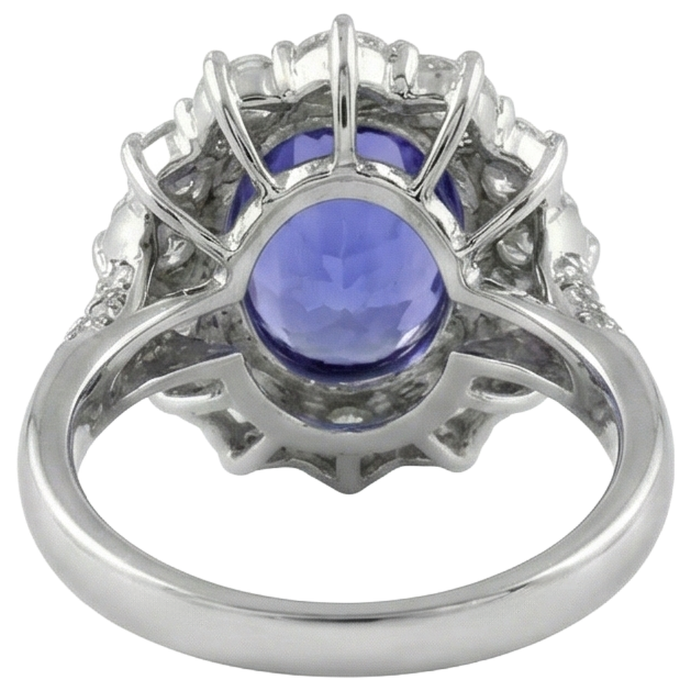 Solitaire With Accent 7.25 Ct. Tanzanite And Natural Earth Mined Diamonds Cluster Ring