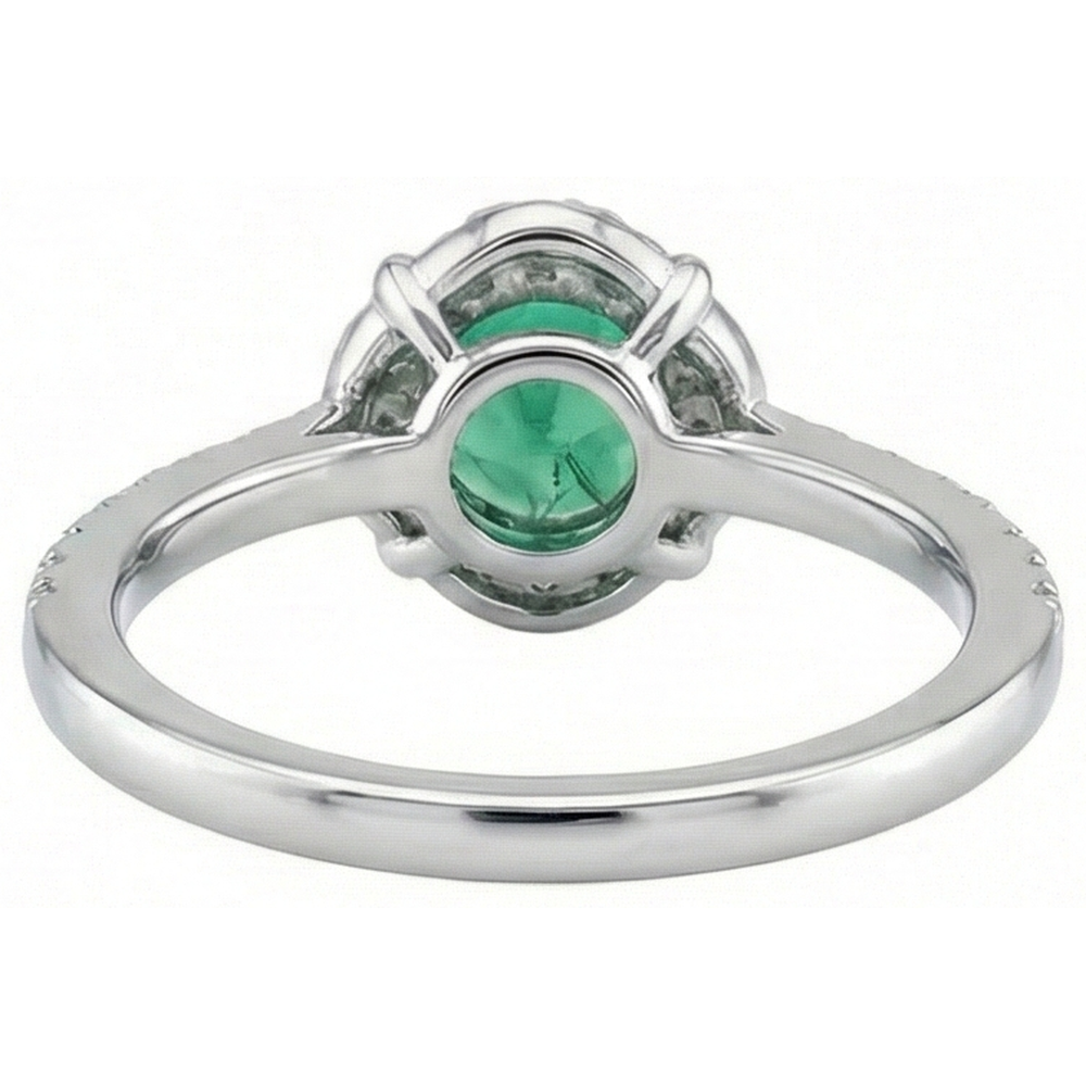Solitaire With Accents 3.40 Ct Green Emerald GIA And Natural Earth Mined Diamonds Ring White Gold 14K