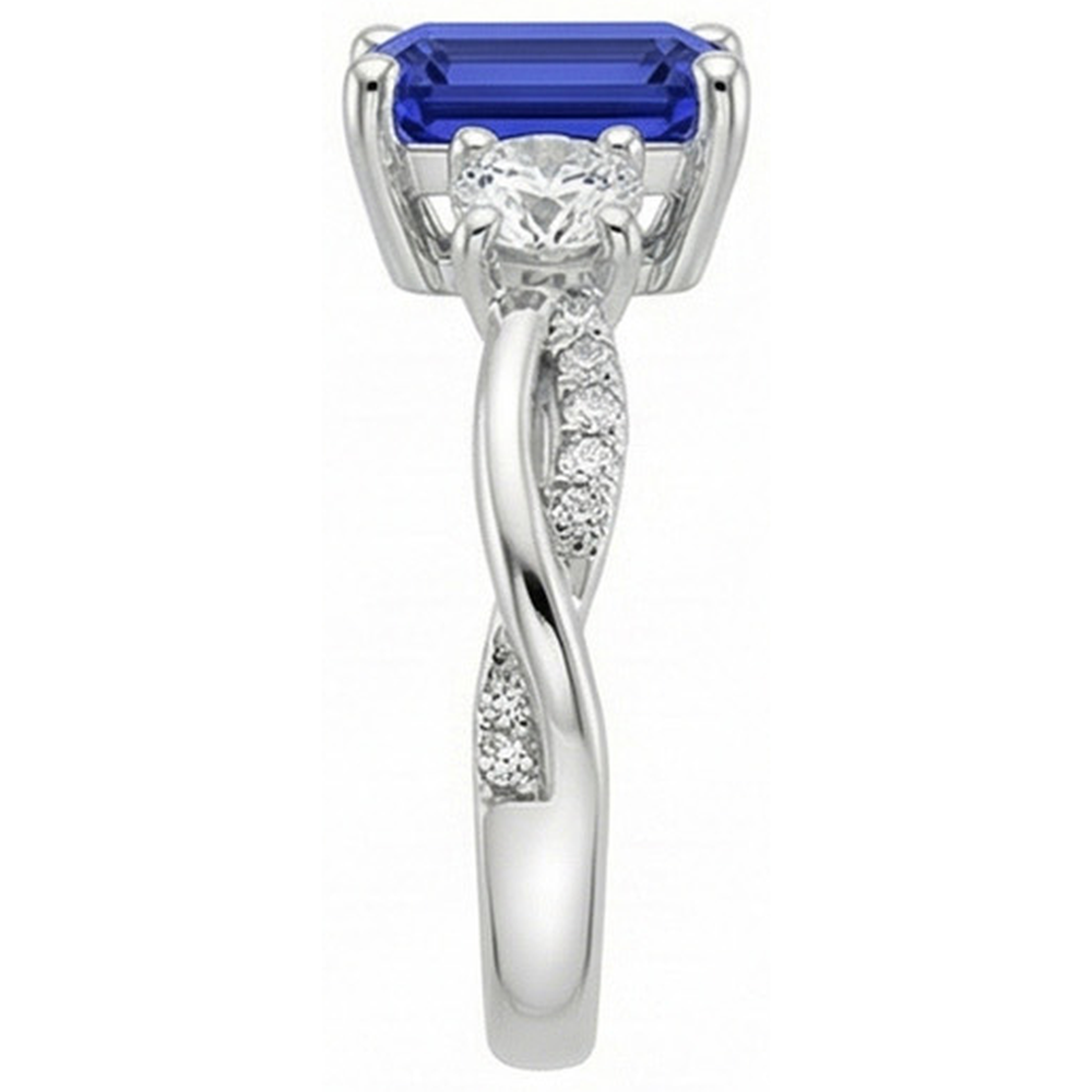 Natural Real ( Not Lab Grown ) Solitaire With Accents 3 Stone Ring Blue Sapphire 4.25 Carats