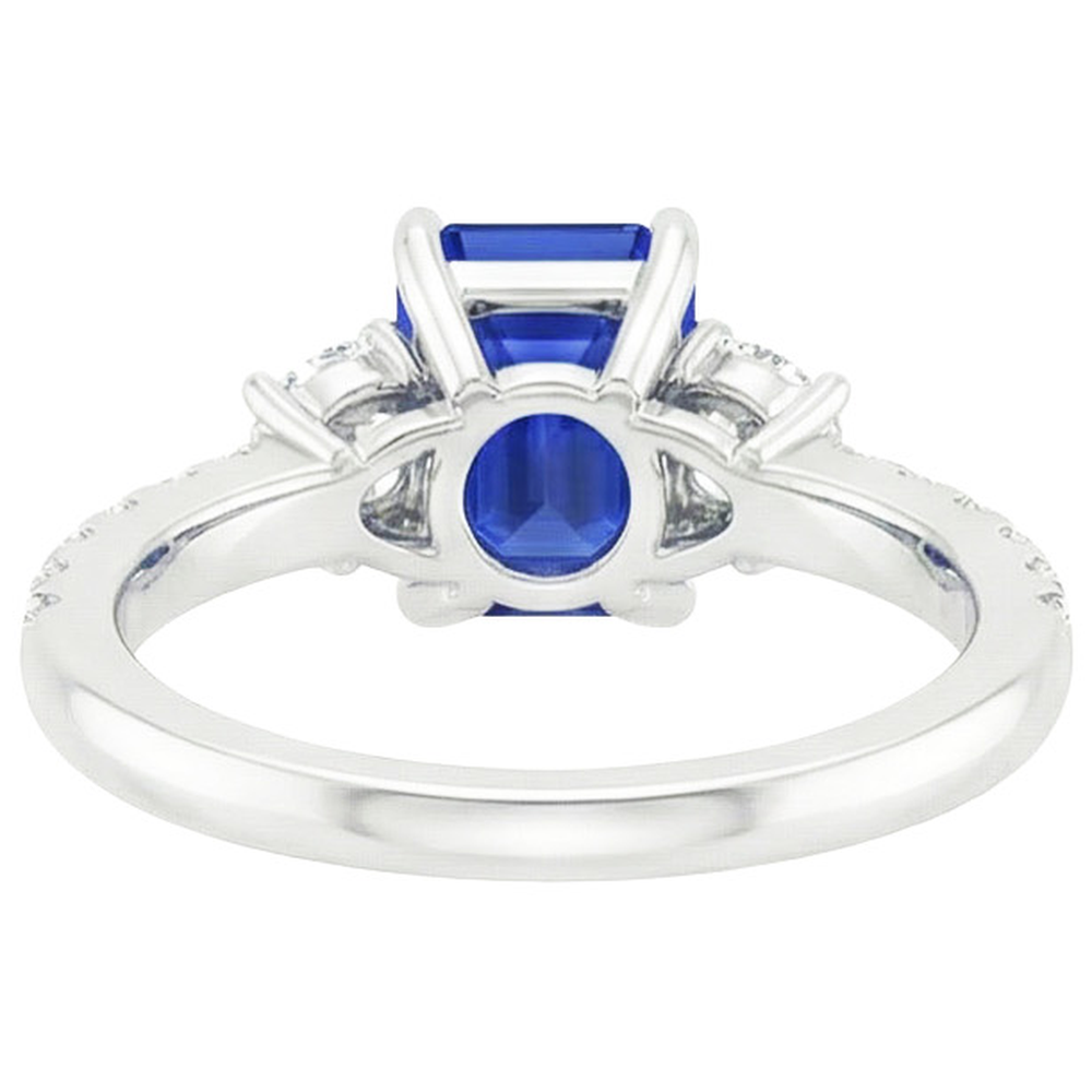 Solitaire With Accents Blue Sapphire Ring Emerald & Natural Earth Mined Diamonds 5 Carats
