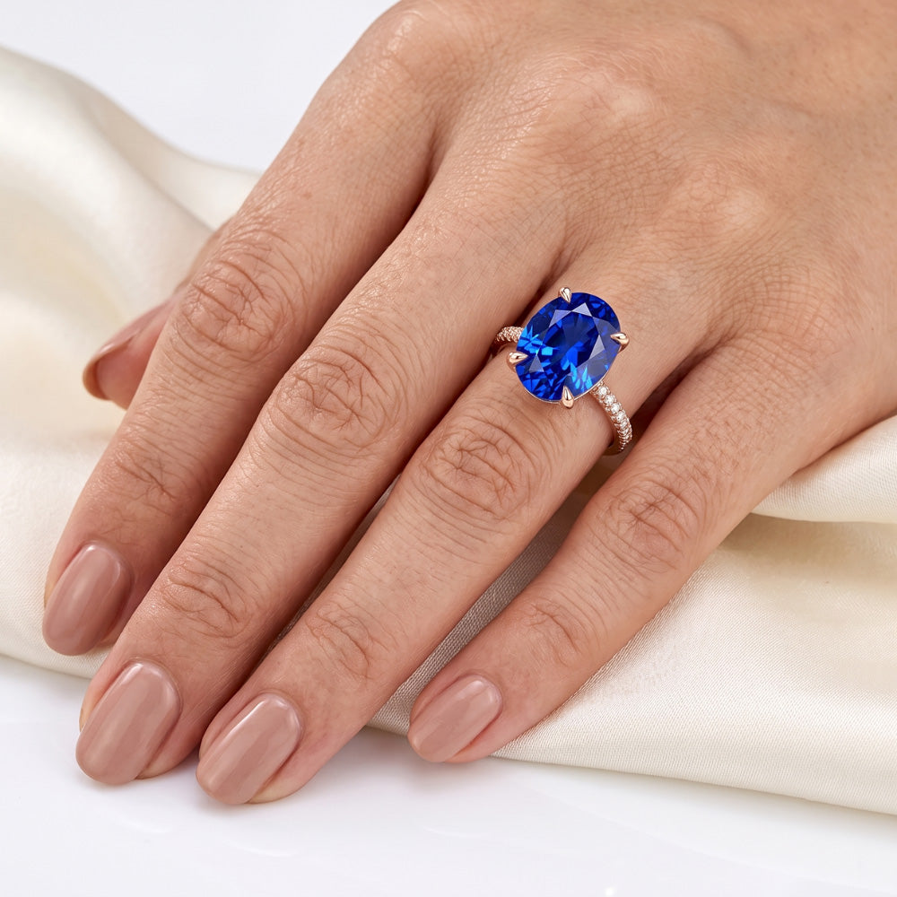 Solitaire With Accents Ring Oval Blue Sapphire & Natural Earth Mined Diamonds 5.50 Carats
