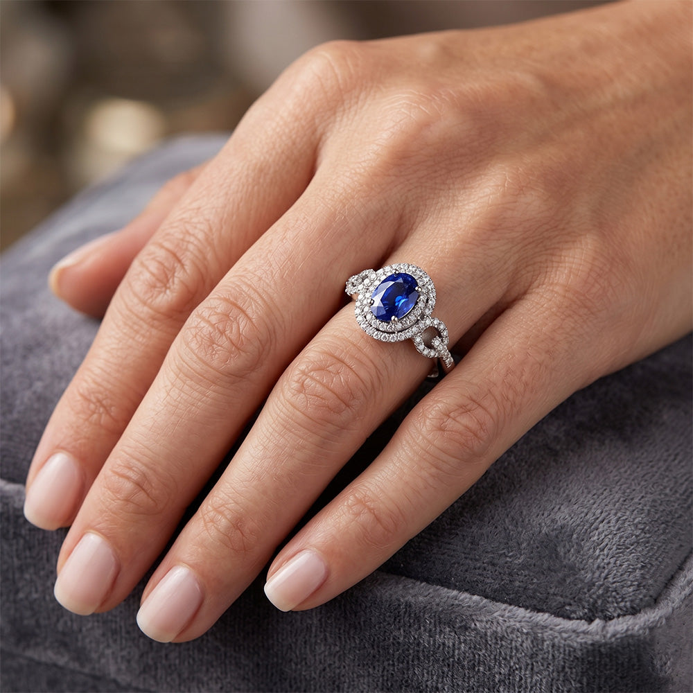 Solitaire With Accents Sapphire Natural Earth Mined Diamond Ring 3.25 Carats WG 14K