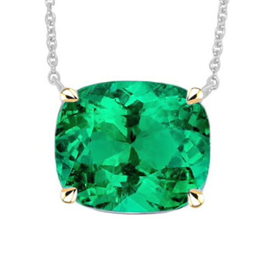 Solitaire Cushion Green Emerald Stone Pendant