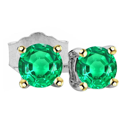 Solitaire Gemstone Earrings Green Emerald Stud Basket Setting