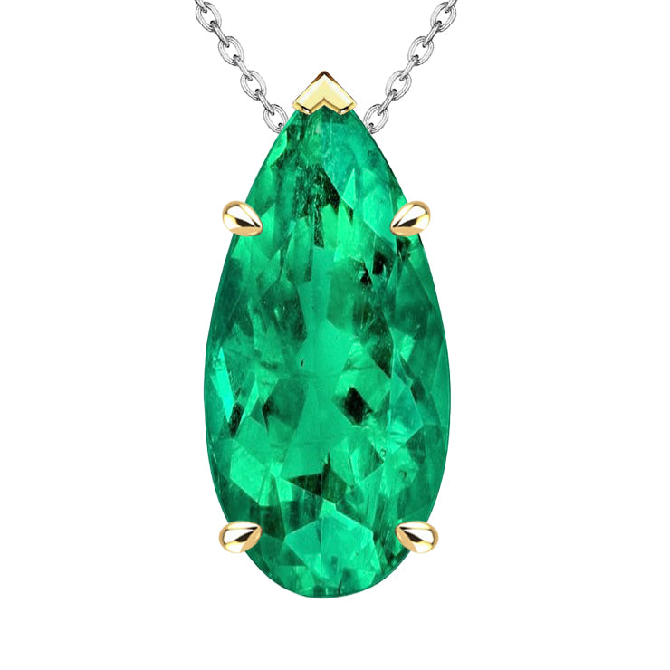 Solitaire Teardrop Huge Green Emerald Pendant