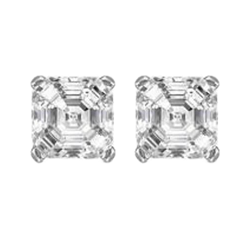 Solitaire Asscher Cut Natural Earth Mined Diamond Stud Earrings Prong Set 2 Carat WG 14K