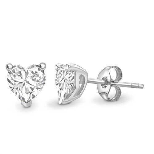 Solitaire Heart Shape 4.00 Ct. GIA Certified Lab Grown Diamonds Studs Earrings WG 14K
