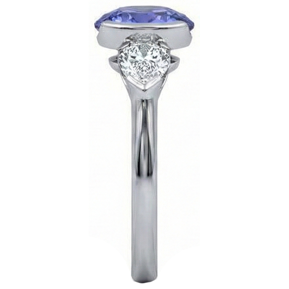 Sparkling 3-Stone 3 Carat Oval Tanzanite And Pear Natural Earth Mined Diamond Ring