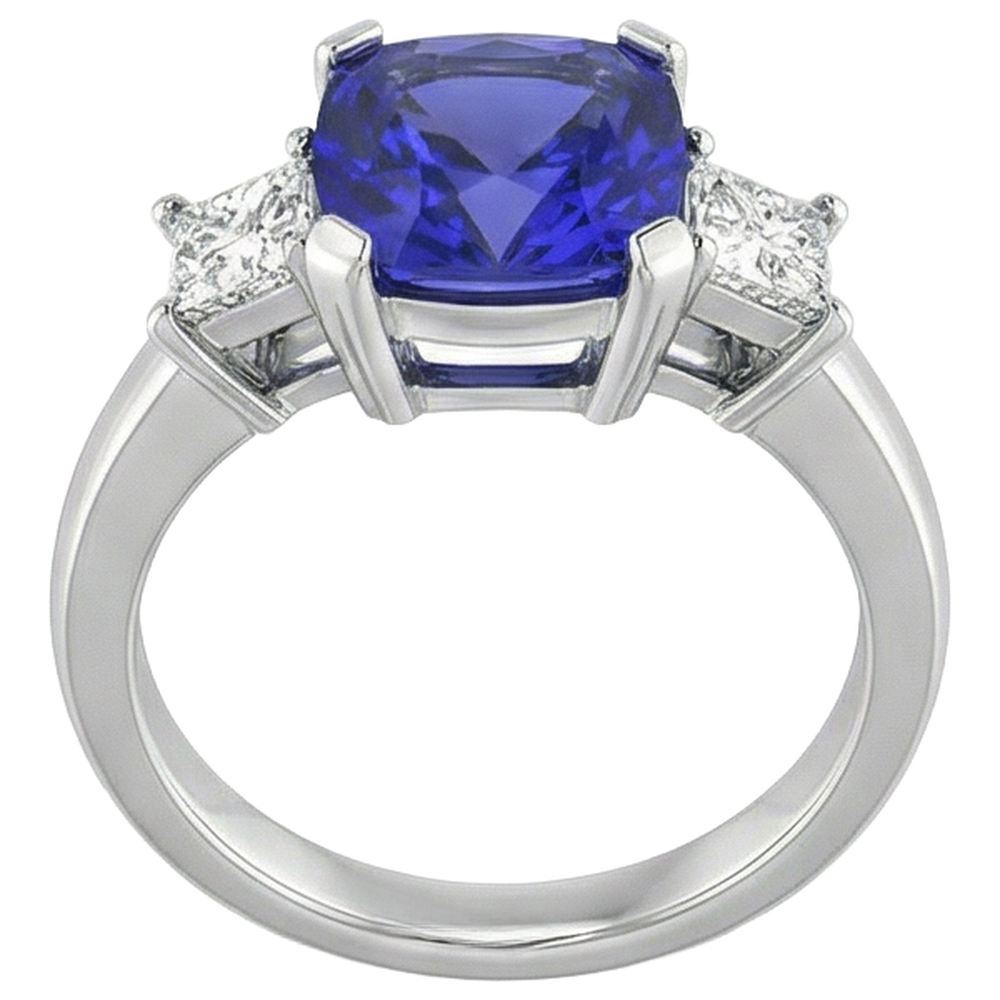 Sparkling 4.01 Carats Tanzanite Cushion And Natural Earth Mined Diamond Anniversary Ring