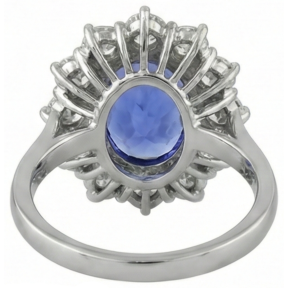 Sparkling 6 Carat Oval AAA Tanzanite And Round Natural Earth Mined Diamonds Ring
