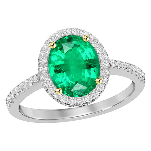 Sparkling Diamond Gemstone Ring Green Emerald Oval