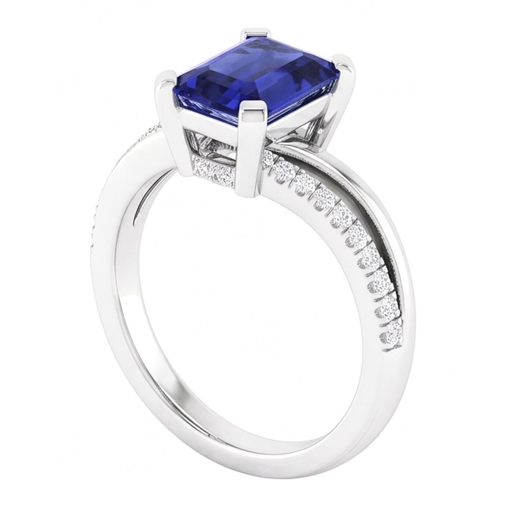Sparkling Natural Earth Mined Diamond Ring Split Shank Emerald Ceylon Sapphire 2.50 Carats